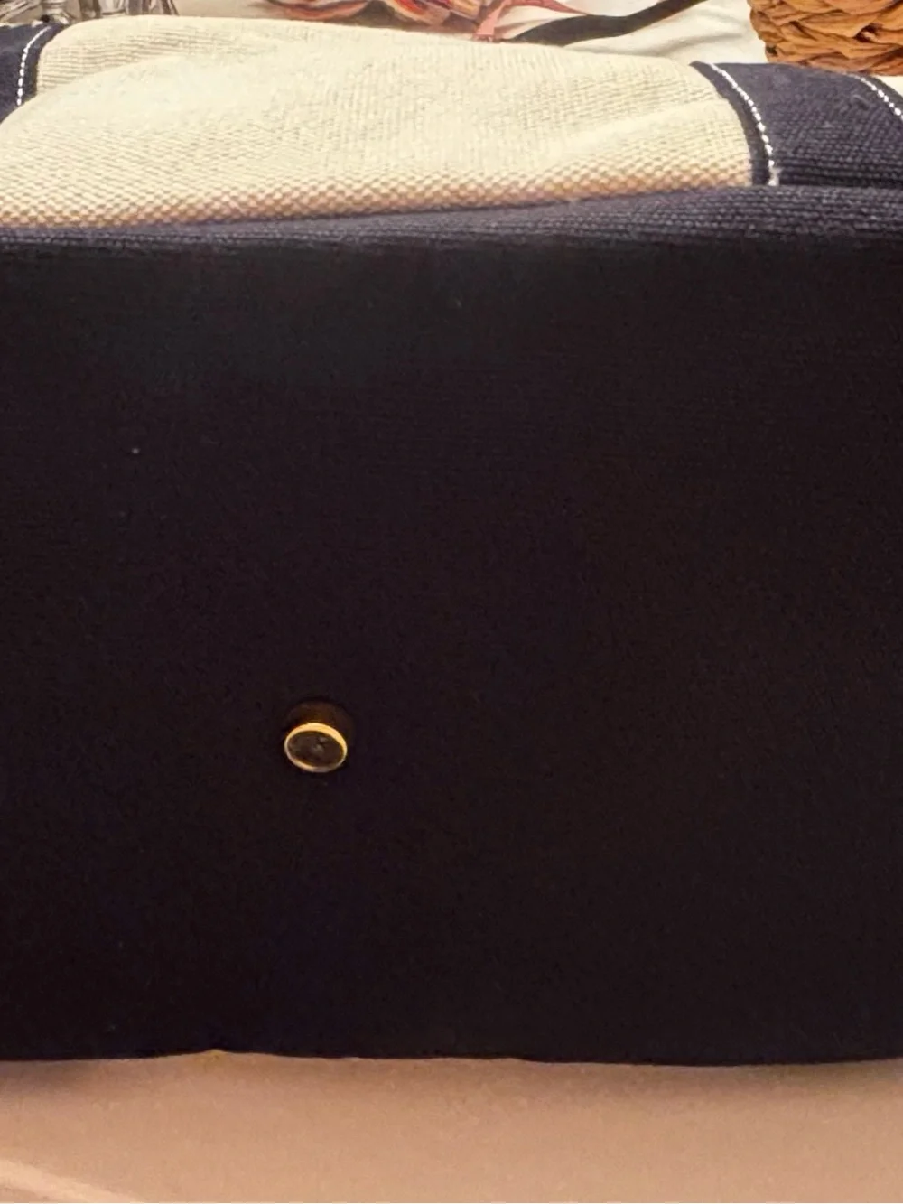 Canvas Tote with Navy Trim and Gold Hardware NWOT